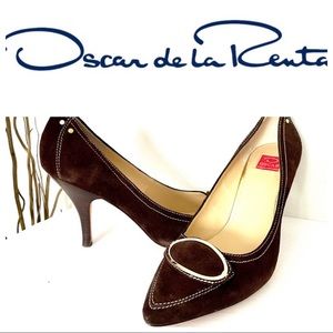 Authentic Oscar de la Renta brown suede heels